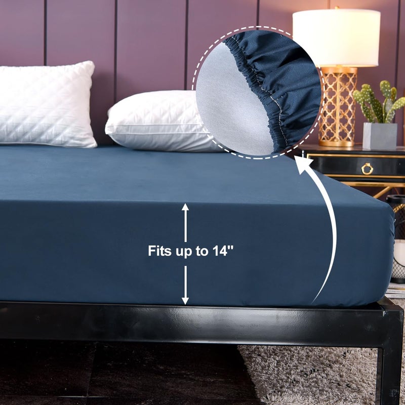 NTBED Waterproof Mattress Protector Cover Queen Size 14 inches Deep Pocket Polyester Bed Pad Cover Solid Color Fitted Sheet (60â€˜â€™x80â€˜â€™ (Dark Blue, Queen) - Image 4